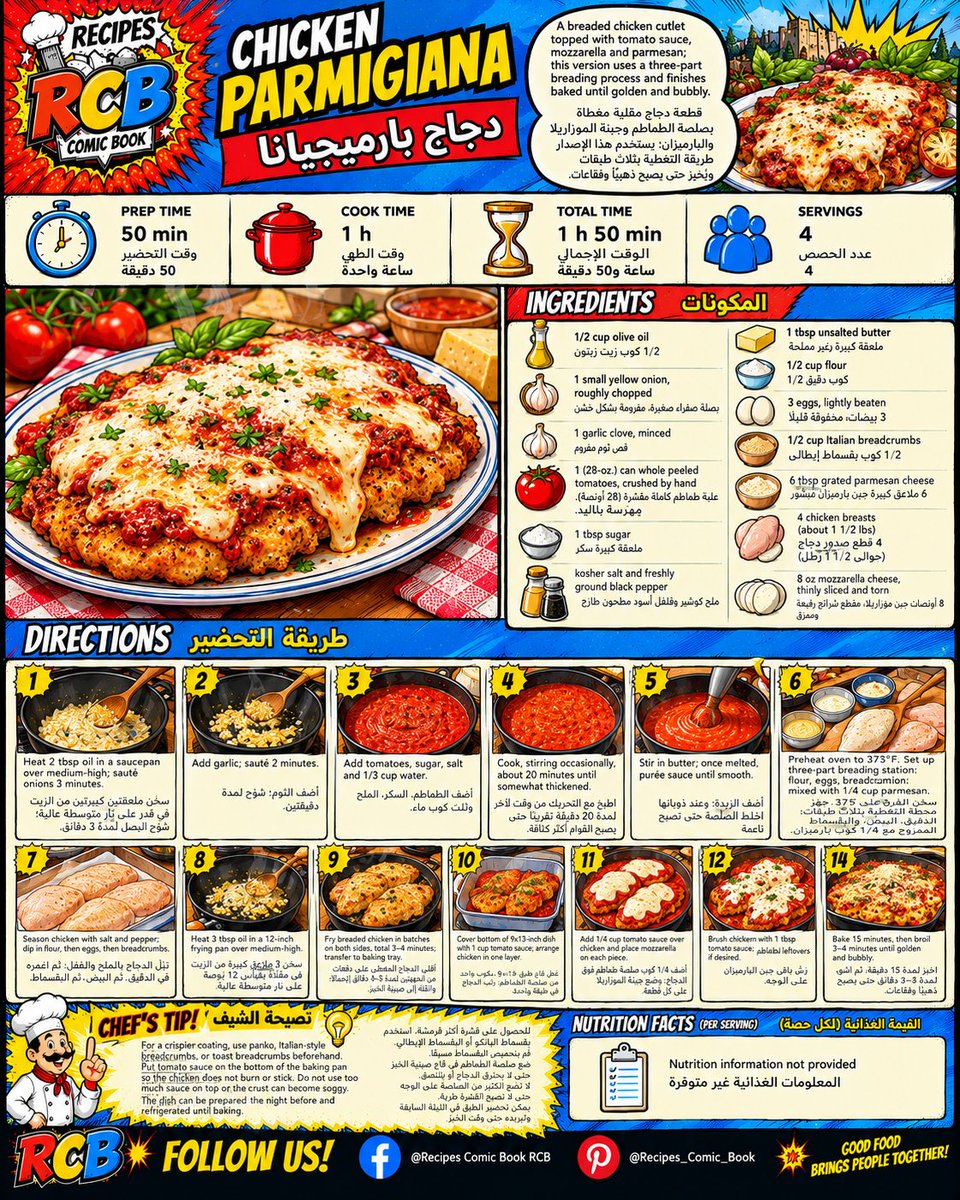 r_comic_book's tweet photo. Check out the delicious 😋 
Chicken Parmigiana

جرّبوا هذه الوصفة الشهية 😋
دجاج بارميجيانا

Save it ✦ Cook it  ✦ Share it
احفظها ✦ اطبخها ✦ شاركها

《 Sponsor Links 》

https://t.co/FNzl3Q48Dk

https://t.co/NV6iMCigGb https://t.co/7oiDaARCAQ