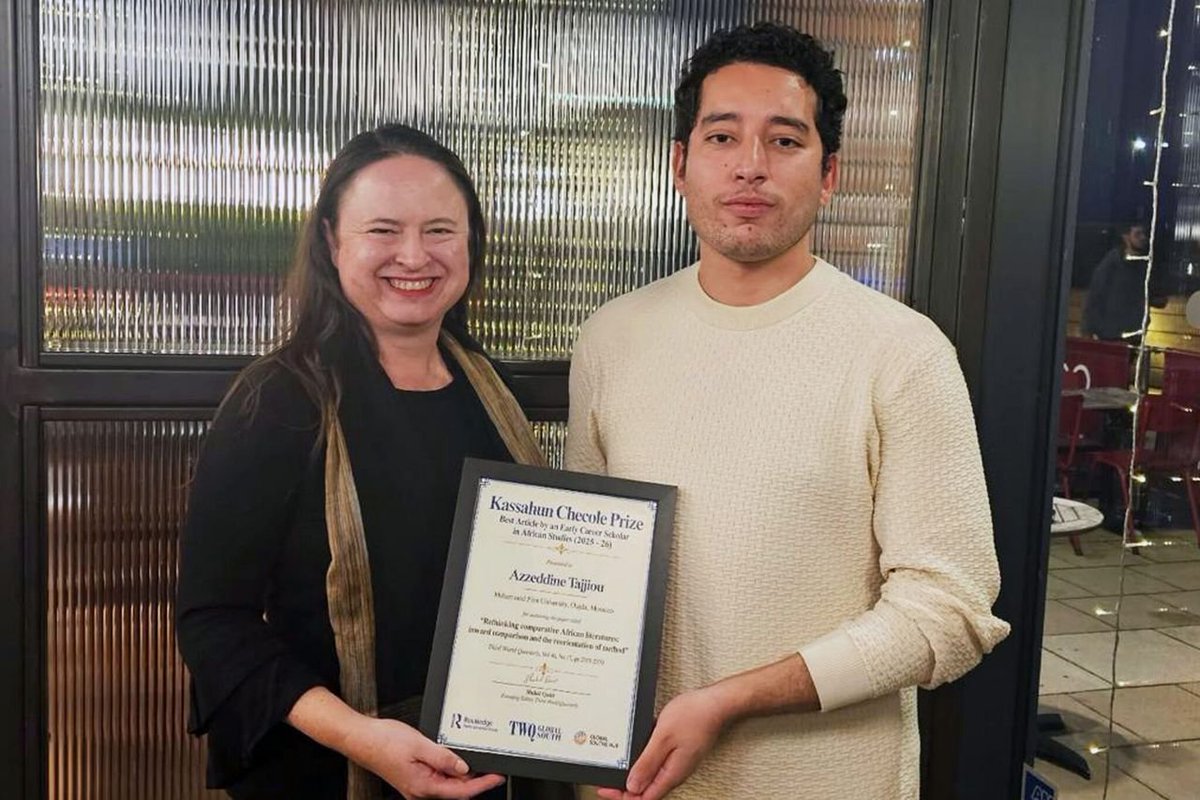 tandfonline's tweet photo. Third World Quarterly announced the winner of their inaugural Kassahun Checole Prize at the African Studies Association UK Conference in Durham last week.

🙌 Congratulations to Moroccan lecturer Azzeddine Tajjiou https://t.co/uu6Oguf55x