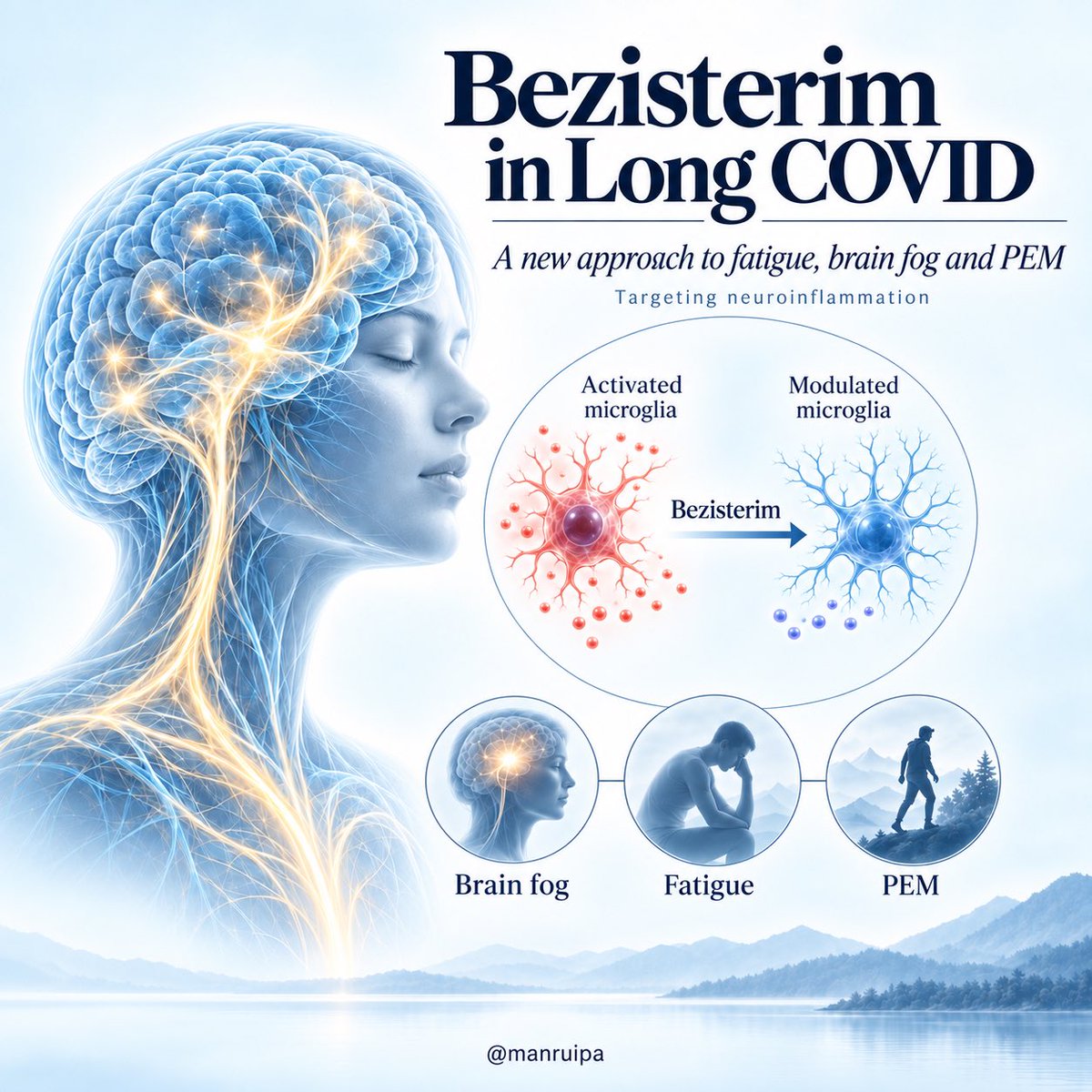 manruipa's tweet photo. 1/ 🔴 Bezisterim in Long COVID: a new approach to fatigue, brain fog and PEM

A new Phase 2 trial has reported an interesting signal in some of the most disabling symptoms of Long COVID.

The drug is bezisterim (NE3107), and what makes it especially interesting is not only that some patients improved, but how it may be doing it.

Bezisterim is an oral molecule that crosses the blood-brain barrier and is designed to modulate inflammatory signalling involving ERK, NF-κB and downstream mediators such as TNF-α.

And this connects directly with something I’ve discussed in previous threads on LDN, metformin and post-infectious disease: perhaps part of treatment will involve finding ways to reduce an excessively amplified inflammatory response without broadly suppressing the immune system. 🧵

https://t.co/RWJHJndgDd