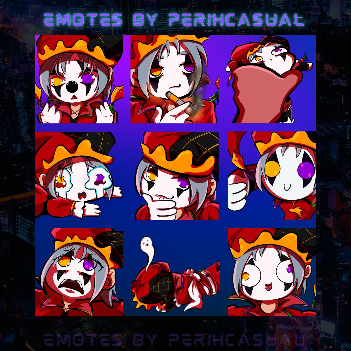 PerihCasual's tweet photo. I can finally share these YIPPEE!
I made some Emotes for our good ol' jester, Lucky! And working on some more for another friend whose debuting RIGHT NOW.
Shoutout to @Takiimikiku for their amazing Emote Sheet!
#PerihScribs https://t.co/105vcGRS1y