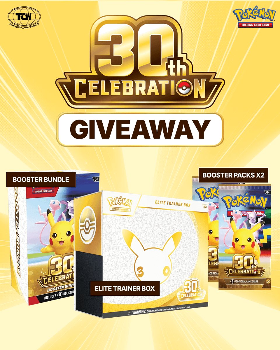 TradingCardWRLD's tweet photo. Who's ready for a 30th Celebration giveaway 👀

We're giving away FOUR prizes to lucky winners!

Prizes 🎁
1x 30th Celebration Elite Trainer Box
1x 30th Celebration Booster Bundle
2x 30th Celebration Booster Packs

To Enter 👇
1️⃣ Follow @TradingCardWRLD
2️⃣ Like & RT
3️⃣ Tag A Friend 

Giveaway Ends 9/30 ⏰