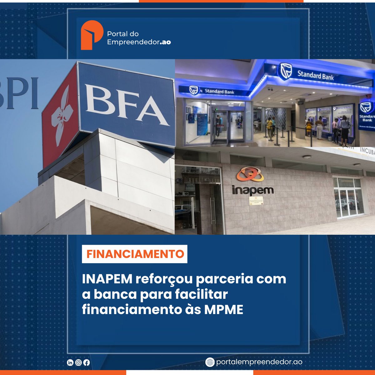 empreenderangol's tweet photo. O Instituto Nacional de Apoio às Micro, Pequenas e Médias Empresas (INAPEM) reforçou a cooperação com o sector bancário, à margem da Feira Internacional de Benguela, através da apresentação da Plataforma +Negócio, uma iniciativa voltada para aproximar o apoio técnico às empresas. https://t.co/RhjpAIzpyi