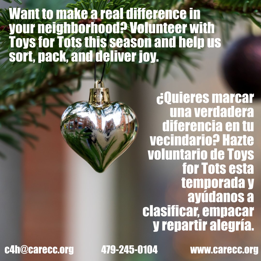 CAREccorg's tweet photo. Want to make a real difference in your neighborhood? Volunteer with Toys for Tots this season and help us sort, pack, and deliver joy.
#nwa #ToysForTots #LocalSupport https://t.co/dJZinwipLb