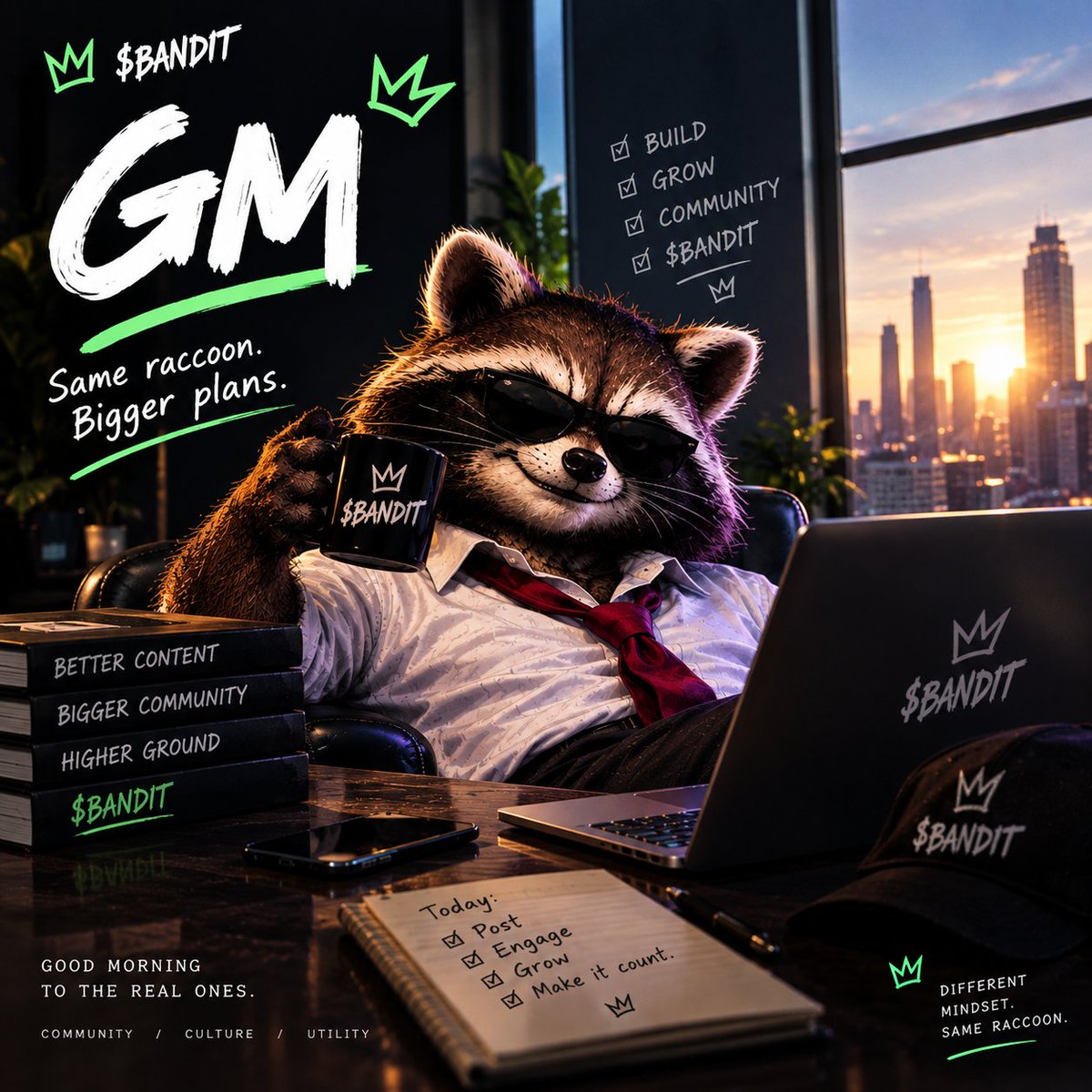 OfficeBanditSOL's tweet photo. Every big escape starts with one employee clocking out.  

BANDIT is still early, still small, and still organic. Just seeing who clocks out next. 🦝 https://t.co/DZpcsKu4NU
