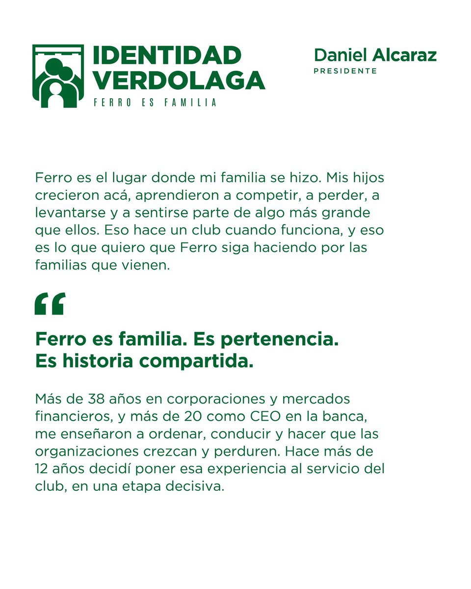 IdenVerdolaga's tweet photo. 𝐄𝐱𝐩𝐞𝐫𝐢𝐞𝐧𝐜𝐢𝐚 𝐩𝐚𝐫𝐚 𝐠𝐞𝐬𝐭𝐢𝐨𝐧𝐚𝐫. 𝐏𝐫𝐨𝐟𝐞𝐬𝐢𝐨𝐧𝐚𝐥𝐢𝐬𝐦𝐨 𝐩𝐚𝐫𝐚 𝐬𝐞𝐠𝐮𝐢𝐫 𝐜𝐫𝐞𝐜𝐢𝐞𝐧𝐝𝐨. 𝐏𝐞𝐫𝐭𝐞𝐧𝐞𝐧𝐜𝐢𝐚 𝐩𝐚𝐫𝐚 𝐜𝐮𝐢𝐝𝐚𝐫 𝐥𝐨 𝐪𝐮𝐞 𝐥𝐨𝐠𝐫𝐚𝐦𝐨𝐬.

Daniel Alcaraz, una vida ligada a @FerroOficial y la experiencia necesaria para seguir construyendo el club que queremos.

#IdentidadVerdolaga 💚
#FerroNoSeDetiene 🚂