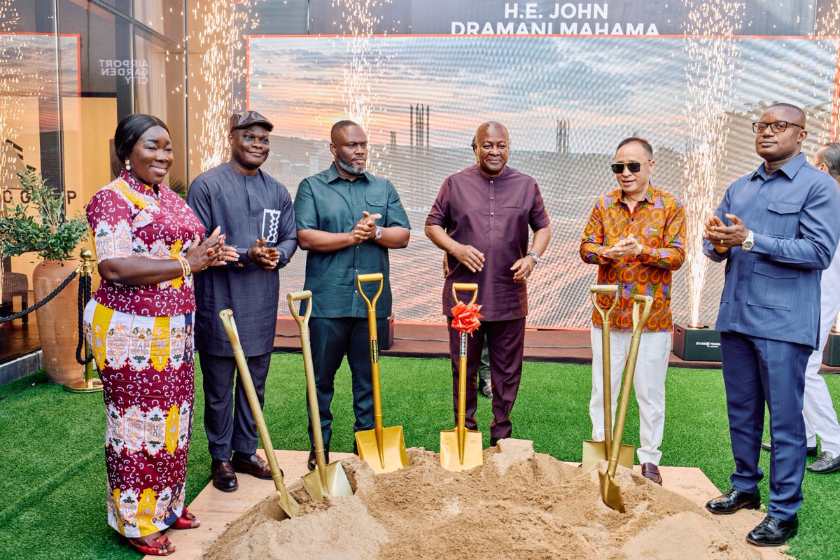 JoyNewsOnTV's tweet photo. PHOTOS: President John Dramani Mahama has cut the sod for Sentuo Group’s Airport Garden City project in Accra, with the company projecting more than 3,000 jobs, most of which are expected to go to Ghanaians.

The group’s Executive Chairman, Xu Ningquan, announced the employment target at a sod-cutting ceremony on Tuesday, which also marked the opening of the project’s sales office.

#JoyNews #GhanaNews #Myjoyonline #Joy997FM