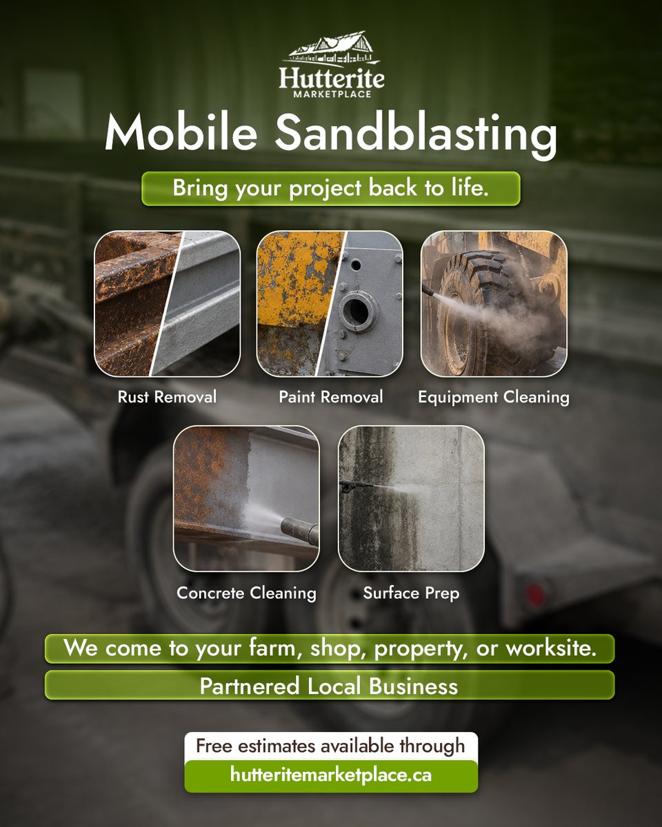 HutteriteMarket's tweet photo. Old paint, rust, corrosion, and surface buildup can make equipment, concrete, vehicles, and worksite surfaces look worn out.
#HutteriteMarketplace #MobileSandblasting #AdrenalineEcoBlasting #SandblastingAlberta #RustRemoval #PaintRemoval #EquipmentCleaning #FarmEquipment https://t.co/JzipK0Y9aY