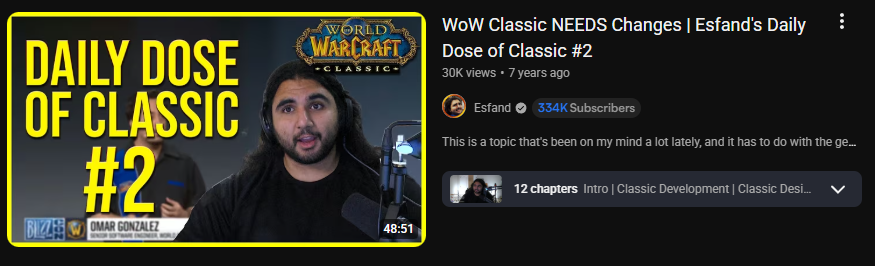EsfandTV's tweet photo. Cassie asks a great question that a lot of people respond to with combativeness, which doesn't really help people understand why us Classic players feel the way we do.

Concerns don't come from having SOME retail elements, it’s about having the WRONG retail elements. 

If you stray too far from the principles of game design that WoW had in the first few years, you’re not really continuing the game’s development as it would have been in the current year. You’re instead modernizing Vanilla WoW, which is a huge miss for the audience of people that quit WoW 10 years ago with no intention of ever looking back. This is the audience that Blizzard has lost. 

Before the Nostalrius-era Private Servers, I and many others were a part of that audience.

We don't want retail WoW, we don't even want Vanilla WoW with 100% no changes (never have, watch my "WoW Classic NEEDS Changes" video from 7 years ago). 

What we want is a continuation of the games development with careful consideration to the design elements that made it what it was back then. We DO want it to account for the times and we want monitored closely and treated with the care necessary to flourish in a living breathe world that is an MMORPG.
