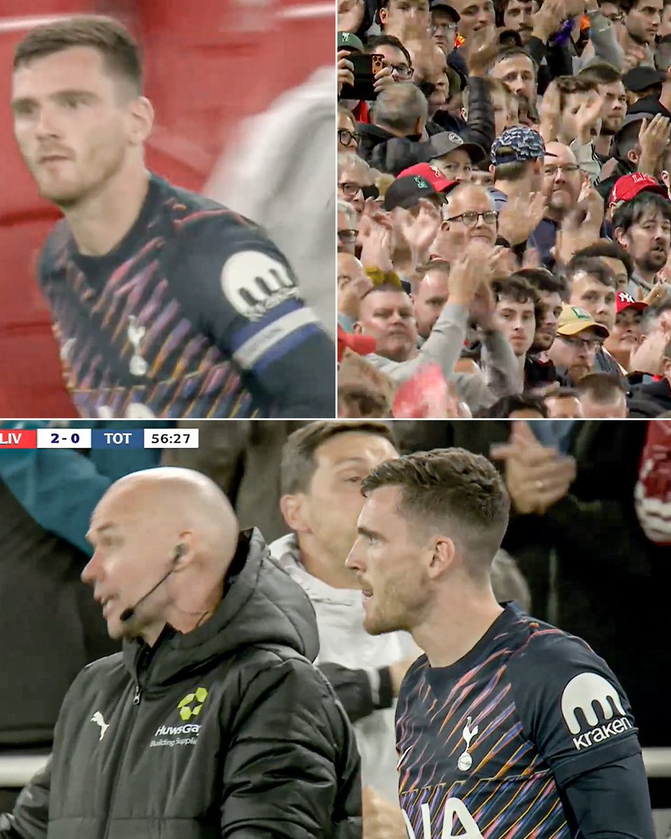 ESPNFC's tweet photo. Andy Robertson was given a standing ovation in his first match back at Anfield since signing with Tottenham in the summer 👏

A Liverpool legend ❤️ https://t.co/LrvaVS9L28