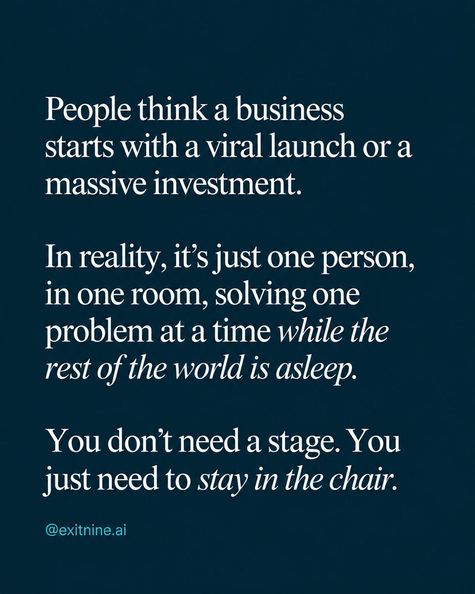 Exitnine_ai's tweet photo. This is the world we are in now.

You do not need a huge team, a viral launch or millions in investment to build something real.

Sometimes it is one person, or two people, obsessed with solving a problem, cutting off distractions and putting in the work from home https://t.co/ILtaIPV6EI