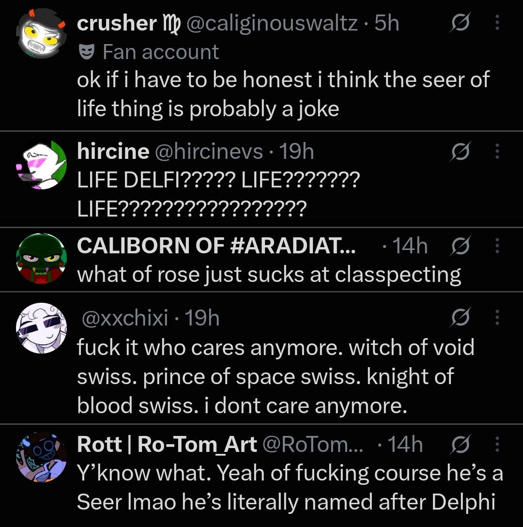 MIS_sire's tweet photo. They're calling Seer of Life del'fi the first ever classpect to make fandom go thru five stages of grief #HSBC #hsbctwt https://t.co/0aly0FEwc9