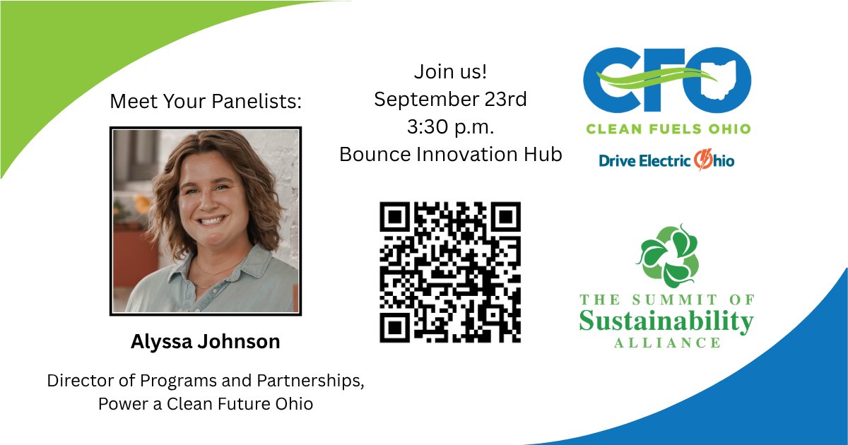 CleanFuelsOhio's tweet photo. Counting down to next week's Fleet Electrification Panel! Time to meet the panelists, starting with Alyssa Johnson of @PoweraCleanOH!

Don't forget you can also join us for Happy Hour following the panel at Missing Falls Brewing at 5:00 p.m.

Register: https://t.co/AZn9NTo1Qh
1/2 https://t.co/bg90ZBK6ZU