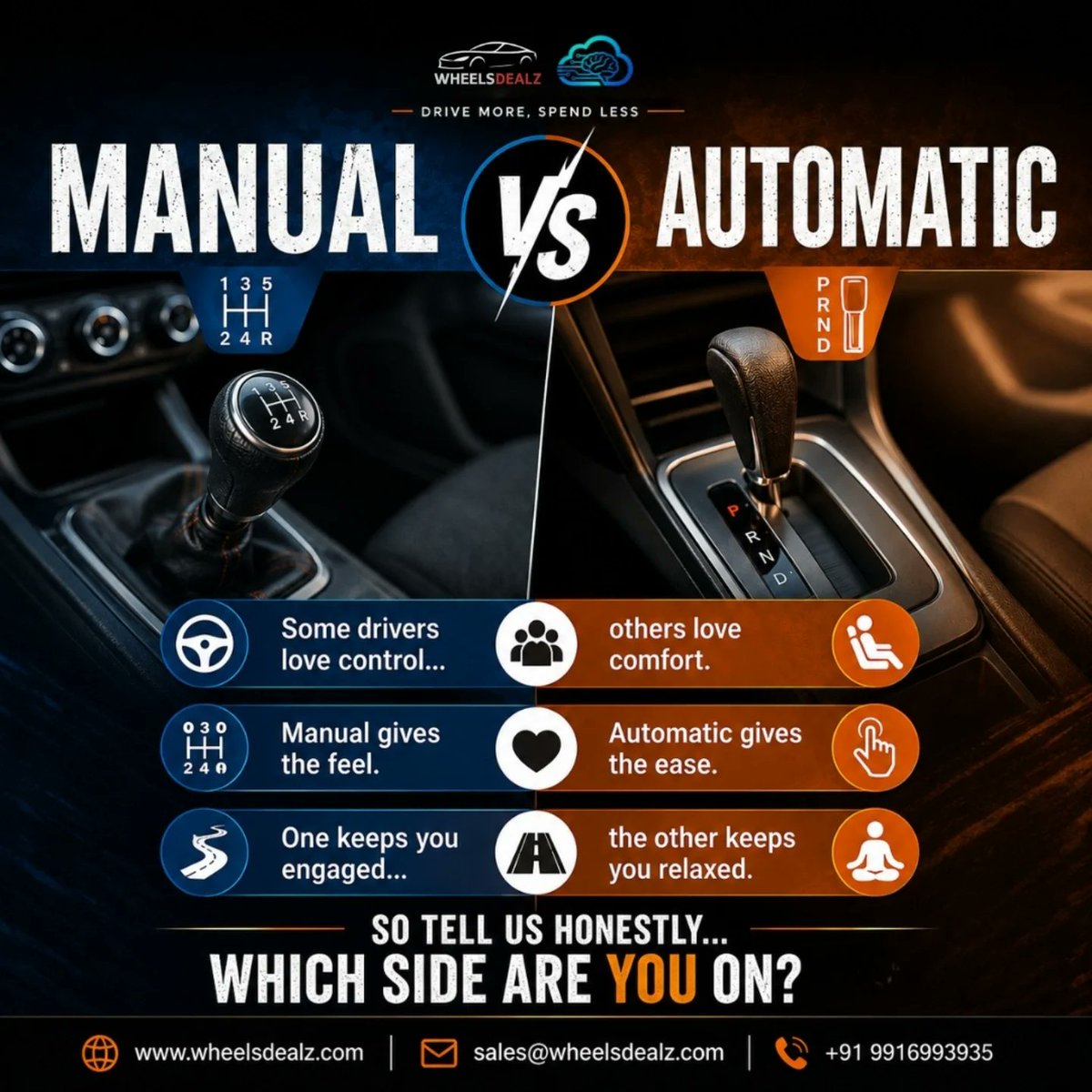 IselaMaydermqa's tweet photo. Be honest… what gives you the real driving feel? Manual for control or automatic for comfort? Drop your team below. Wheelsdealz | +91 9916993935 https://t.co/AiNqoJ4fUW