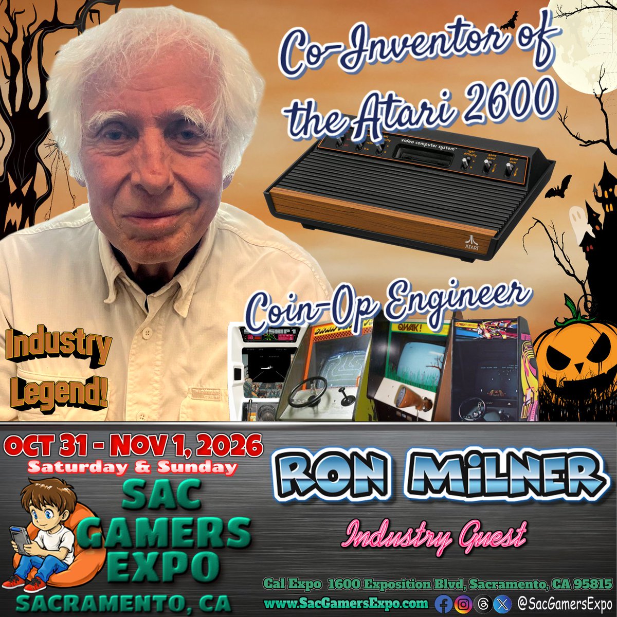 sacgamersexpo's tweet photo. We’re pleased to welcome Ron Milner as an Industry Guest at @SacGamersExpo 2026!

Ron Milner co-invented the #Atari2600 game system. Ron created the coin-op games #Starship1 &amp; #Qwak, &amp; assisted on coin-op games including #GranTrak10 &amp; #NightDriver. https://t.co/52NuM9djL1
