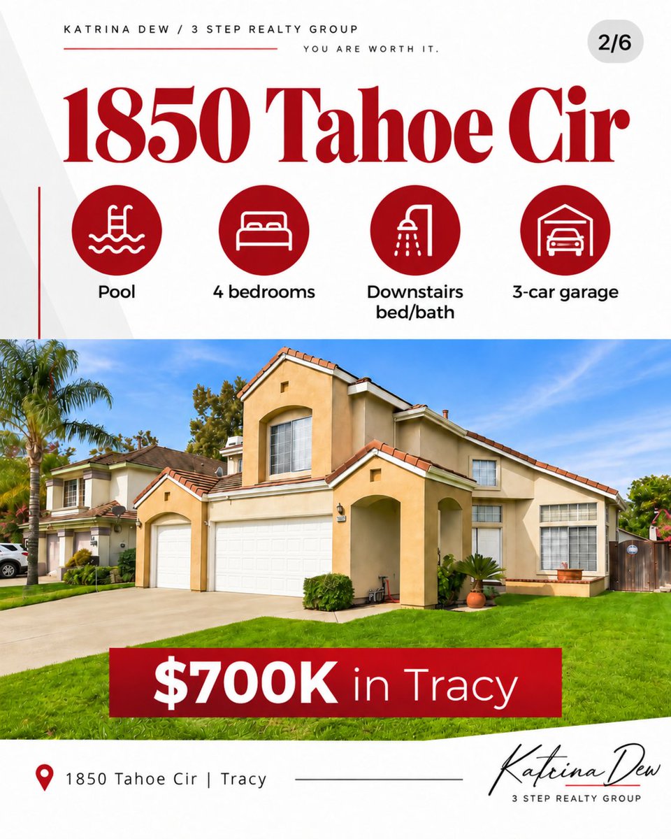 3StepRealty's tweet photo. $700K in Tracy — what would you choose?

🏊 Pool
🌳 Bigger yard
🏠 Single story
💰 Lower price + some updating

There isn’t one “right” house. There’s the house that fits you.

DM POOL and tell me what matters most. 🏡

#TracyCA #TracyRealEstate #HomeBuying https://t.co/zUUzo4Q8Q9