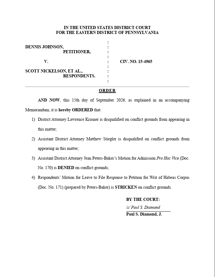 EWess92's tweet photo. Holy Guacamole: Judge Diamond *disqualified* Philadelphia DA Larry Krasner and a supervisor from their attempt to free a murderer. Diamond accuses both of "possible criminal wrongdoing." He refers both to the federal prosecutor's office. Huge win for @DaveSunday_, who stepped up https://t.co/nxhZFuf7lh