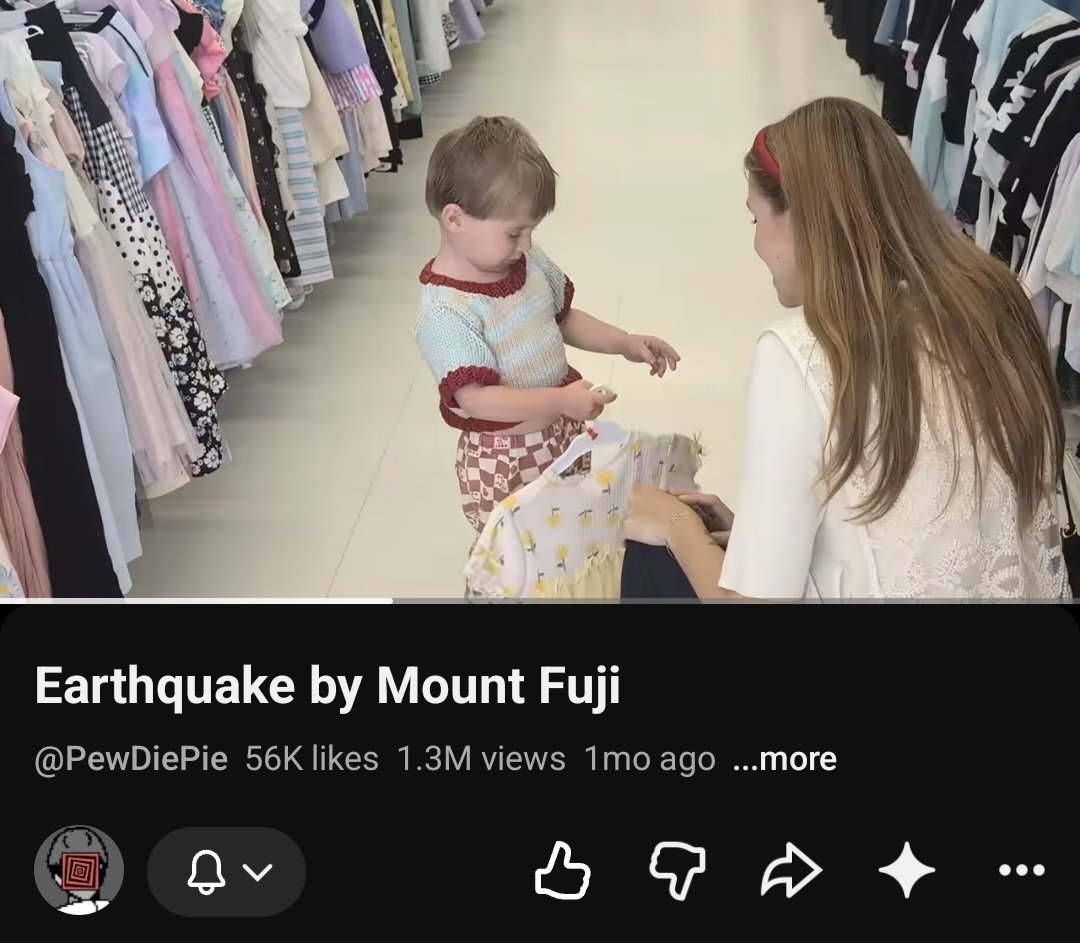 Squeakychiona's tweet photo. PewDiePie larpers mad at a month old video with 1.3M views talkin' bout how they're so shocked and they "don't want the PewDiePie ending anymore".

Like all bro did was buy his child a dress to play dress up in, clutching pearls so hard they in ya ass becoming diamonds. 

Y'all were never floor gang