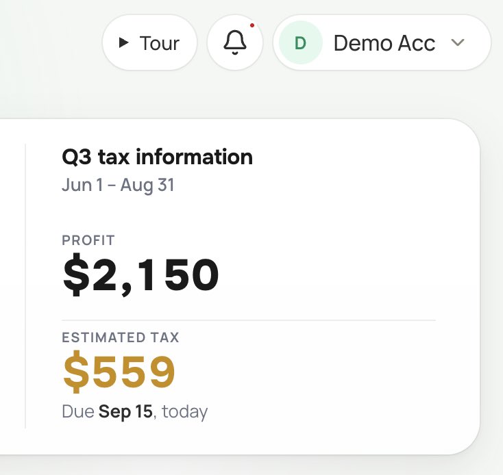 cadant_app's tweet photo. oh sh** it’s tax day?!  

is what you’re used to saying. 

but we’re no longer panicking and digging through bank statements day of..

UGC Suite gives you tax estimates based on your logged quarterly profit. And alerts leading up to the due date. 

Chief can do everything but pay em, that parts up to you