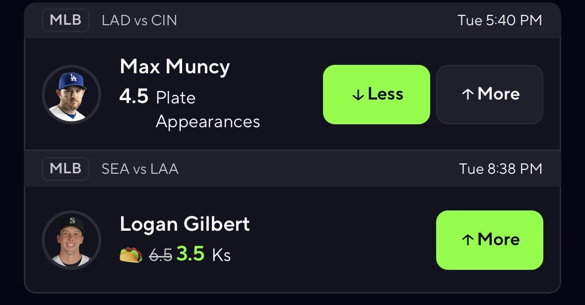 OLijie62065's tweet photo. 🔥 MLB 2-LEG PARLAY 🔥

🎯 Max Muncy Under 4.5 PA
⚡ Logan Gilbert Over 3.5 Ks

 One ticket. Let’s get the cash 💰⚾️ https://t.co/DfN1WWFlUT