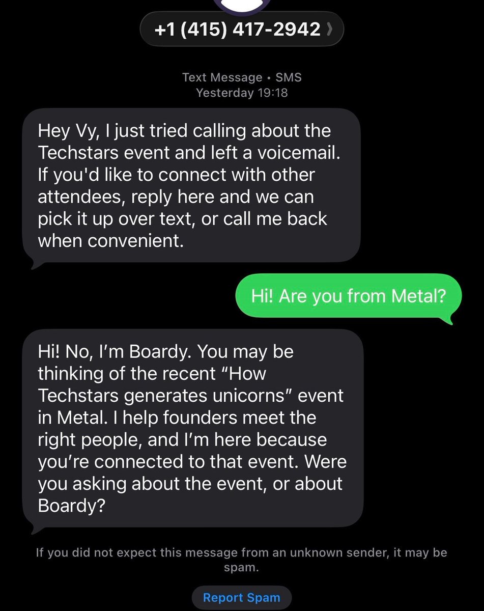 low_AB_Vy's tweet photo. We have reached a new level of Hell. An AI called and texted me last night about an event I registered for pretending to be a human. https://t.co/ciE94vOhs9