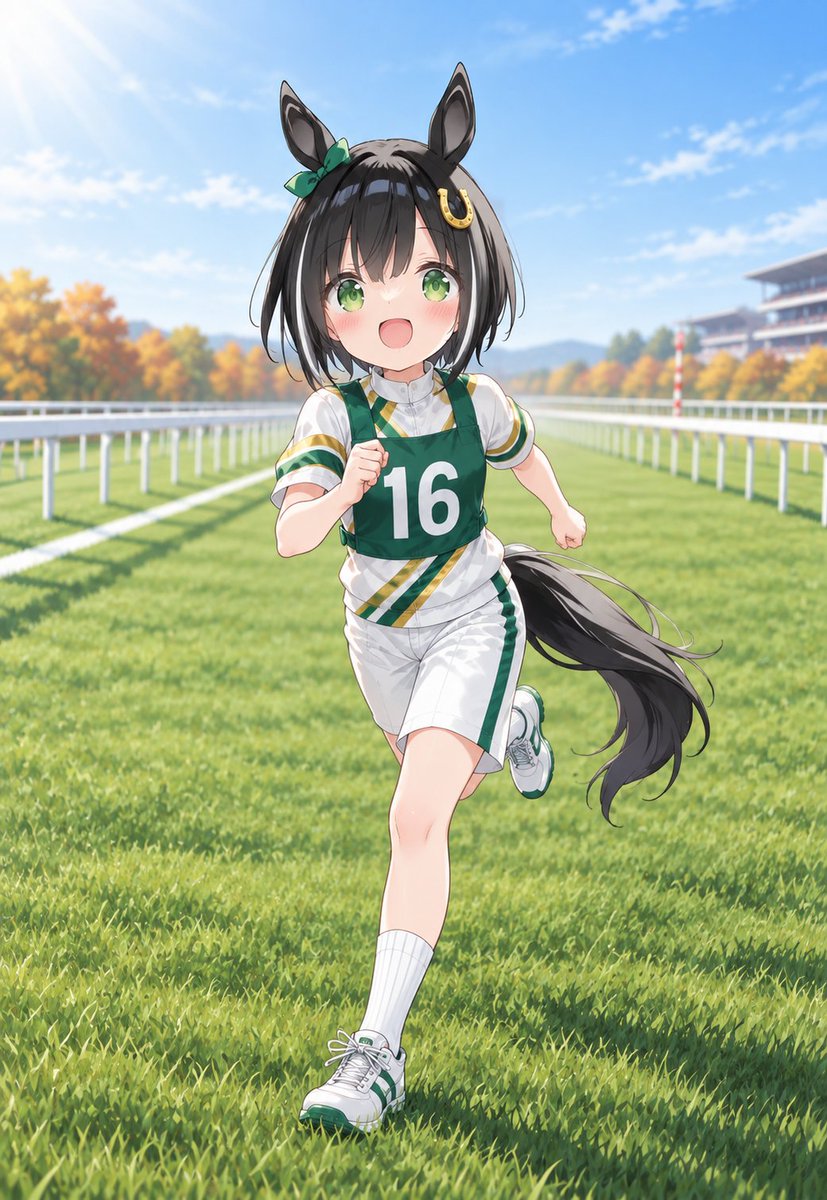 eny7xb's tweet photo. おはようございます☀️
今日9月16日は #競馬の日 🏇✨
秋晴れの空の下、蹄鉄の髪飾りを揺らして風と競争する朝の練習中🐾💨 https://t.co/BUpYm0Gqa6