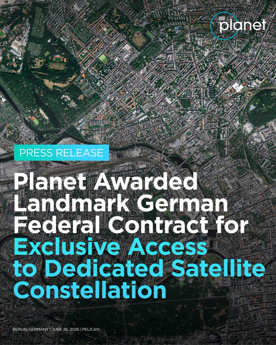 planet's tweet photo. 🛰️ We’ve been awarded a Satellite Services tender by the German Federal Ministry of the Interior (BMI).

This milestone award marks Germany as the first civil government globally to acquire Planet’s dedicated Constellation Services. Full release ➡️ https://t.co/38Zp6fw4Nk https://t.co/LqZWvjGLxl