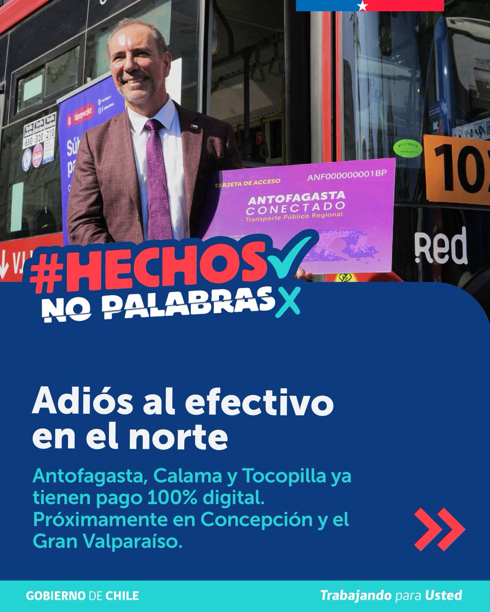 Subtrans's tweet photo. Transformamos el compromiso en acciones concretas para todo Chile. 🇨🇱✨ #HechosNoPalabras

🤝 Plan Chile Sale Adelante con más de 94 mil transportistas beneficiados.
💳 Pago 100% digital: Activo en Antofagasta, Calama y Tocopilla. Próximamente en Gran Valparaíso y Concepción. https://t.co/DSAyhSamQ7
