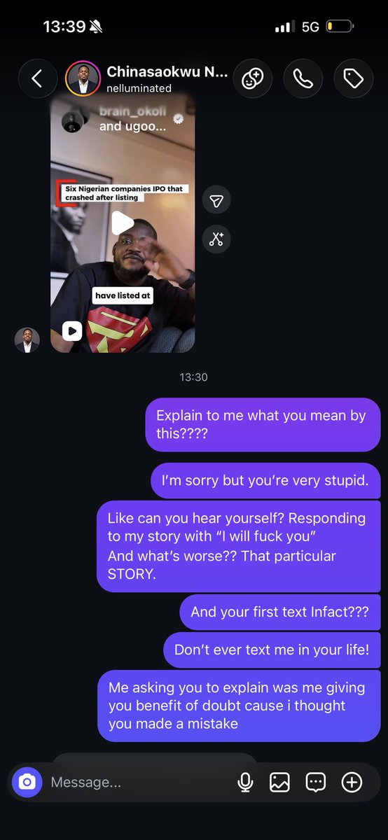 eguonowhispers's tweet photo. Normally, I’d ignore something like this, block and move on. But I’m angry! And I’m tired of letting retards like this get away with this kind of bullshits! I genuinely thought he made a mistake when he sent me “I’ll fuck you” as his FIRST message, so i gave him the benefit of doubt and asked him to explain himself! Instead of apologising or even recognising how inappropriate that was, he doubled down and told me he was “being friendly”
I’m posting this because I’m tired of covering for people and letting behaviour like this slide! 
And yes, he unsent the messages afterwards..luckily, i took screenshots before indulging. wtf!!!