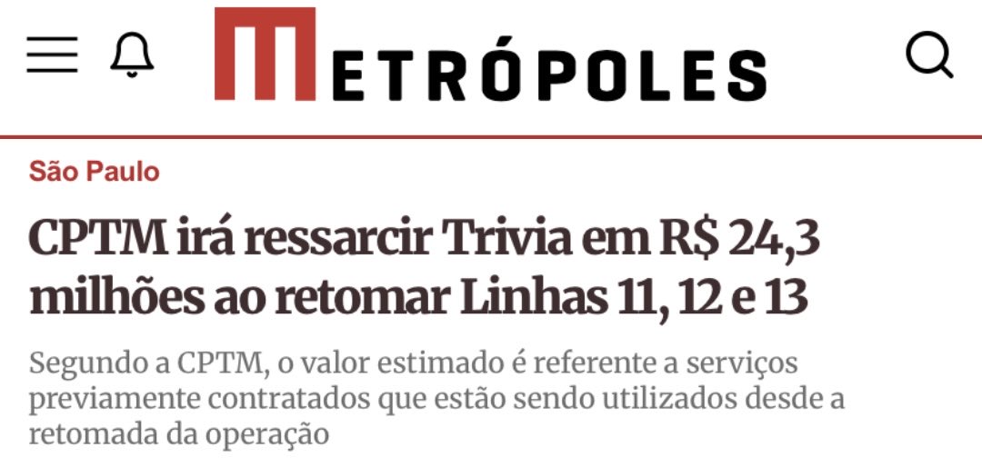CamilaRDLisboa's tweet photo. Sabe a empresa TREVAS TRENS, que assumiu as linhas 11, 12, 13 da CPTM e em 3 dias de operação, deixou o trem explodir?

Então. Ela vai ser ressarcida em 24 milhões. Sabe quem vai pagar? Você que paga impostos no estado de São Paulo

Vem comigo pra entender esse escárnio… 🧶👇🏽 https://t.co/B1q0Q6UOg6