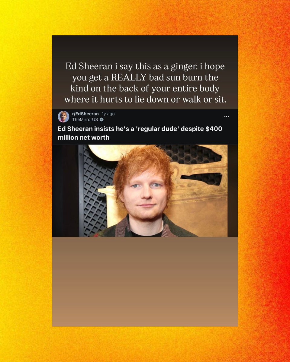 PopCrave's tweet photo. ‘Hacks’ star Hannah Einbinder reposts Ed Sheeran’s $400 million net worth:

“Ed Sheeran i say this as a ginger. i hope you get a REALLY bad sun burn the kind on the back of your entire body where it hurts to lie down or walk or sit.” https://t.co/F6N4N8Ksx8