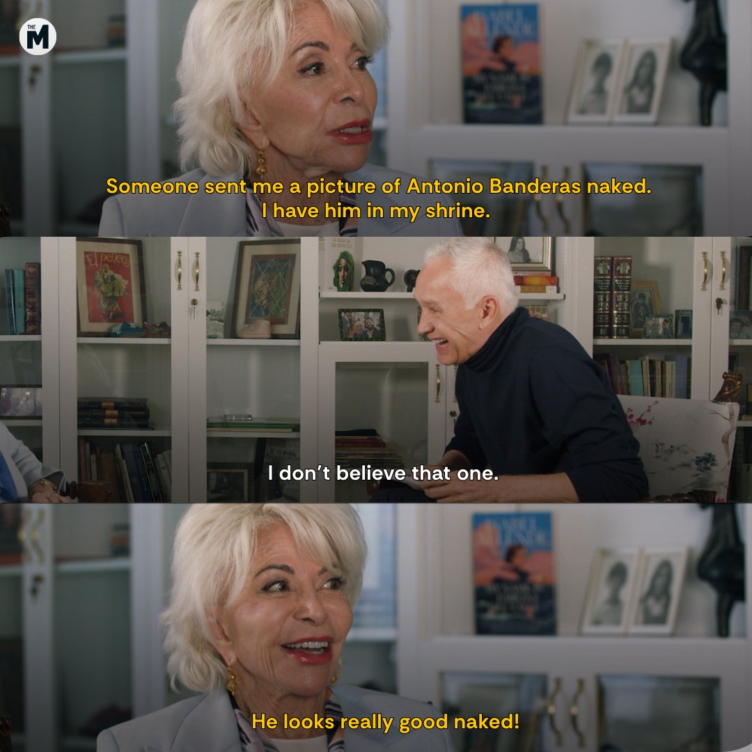 TheMomentPod's tweet photo. Novelist and activist Isabel Allende tells Jorge Ramos (@jorgeramosnews) that yes, there is a story behind her Antonio Banderas shrine. https://t.co/GKV2QH6hlJ