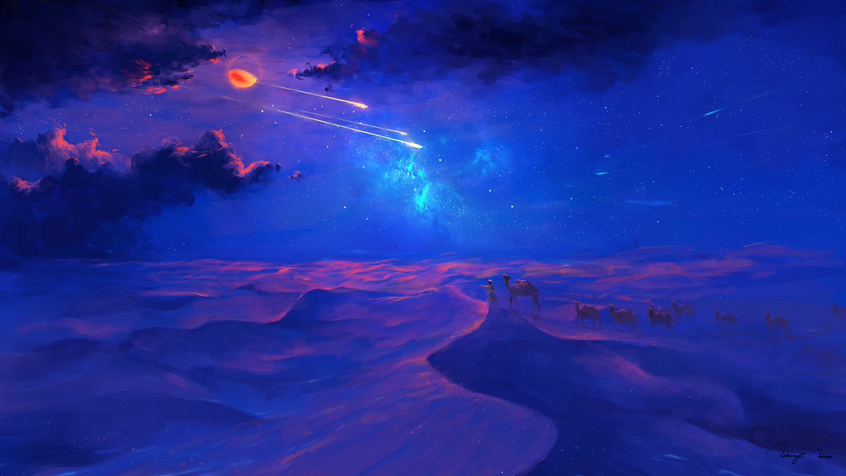 hereisbis's tweet photo. Desert Night
#artmootsㅤ 
#illustration‌‌ #landscape #digitalartㅤㅤㅤㅤ #drawingㅤ https://t.co/mkdS8NApla