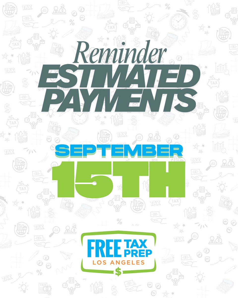 FreeTaxPrepLA's tweet photo. Do you earn income without tax withholding? You may need to make estimated tax payments.
Don’t miss today’s deadline! Need help or have questions? We’re here to help.

#FTPLA #TaxTips #EstimatedTaxes https://t.co/o0d5c84p1o