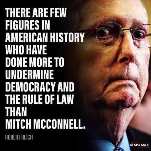 Damaan4u33's tweet photo. Mitch McConnell is the reason why Trump was allowed to pack the SCOTUS. He delayed bringing the vote to the floor when Obama was in office, robbing him of his right to nominate the next justice. He shielded Trump on two impeachments.

He's the main reason why Trump isn't in jail. https://t.co/QfUWdXNMNt