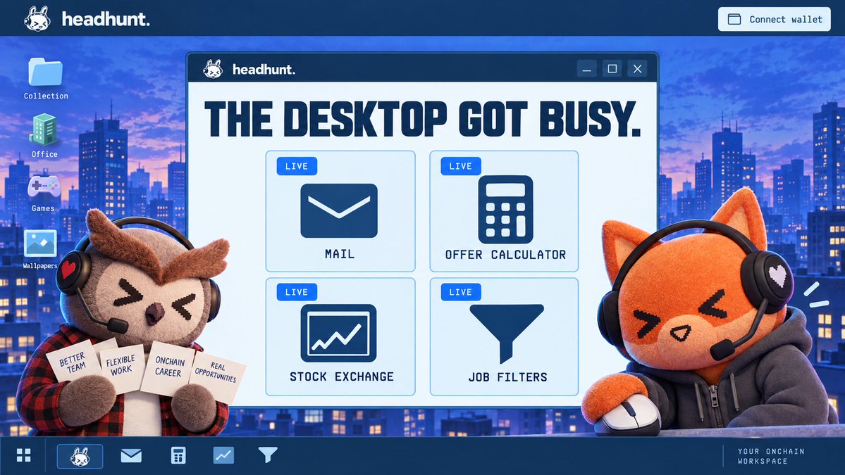 headhuntgame's tweet photo. Mail. Offer calculations. Stock quotes. Job filters.

Four roadmap updates are already live.

the fox keeps opening new windows.
we keep giving him reasons to. https://t.co/ziqVFr16Yz