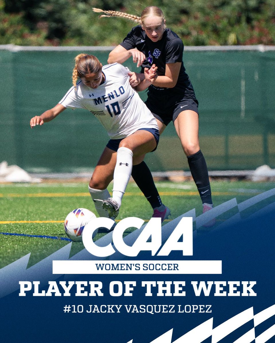 MenloAthletics's tweet photo. HISTORY MADE. 🌳🏆

Jacky Vasquez Lopez is the FloCollege/CCAA Women’s Soccer Offensive Player of the Week after a HUGE week for the Oaks! ⚽️🔥

1️⃣ goal
3️⃣ assists
5️⃣ points
📈 No. 1 in the CCAA in assists
🏆 First CCAA Athlete of the Week in Menlo history

#MenloWSOC #CCAA #NCAAD2 #ItsOakTime #FutureReadyNow