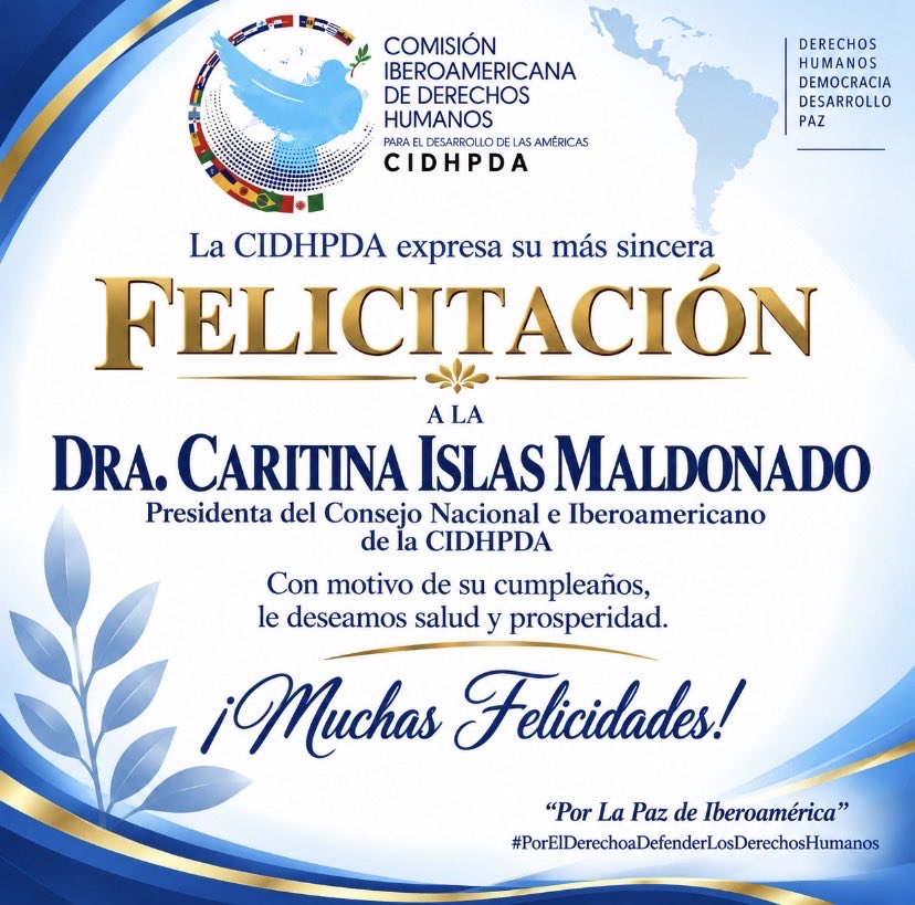 CidhpdaBolivia's tweet photo. Hoy 15 de Septiembre, nos permitimos felicitar: Dra. Caritina Islas Maldonado por motivo de su cumpleaños y agradecerle el que nos ha acompañado por muchos años en la Defensa de los Derechos Humanos.
#CIDHPDA #IIDHCJ #ONU #OEA_Oficial 
#PorelDerechoaDefenderlosDerechosHumanos https://t.co/lraF3V7tw4