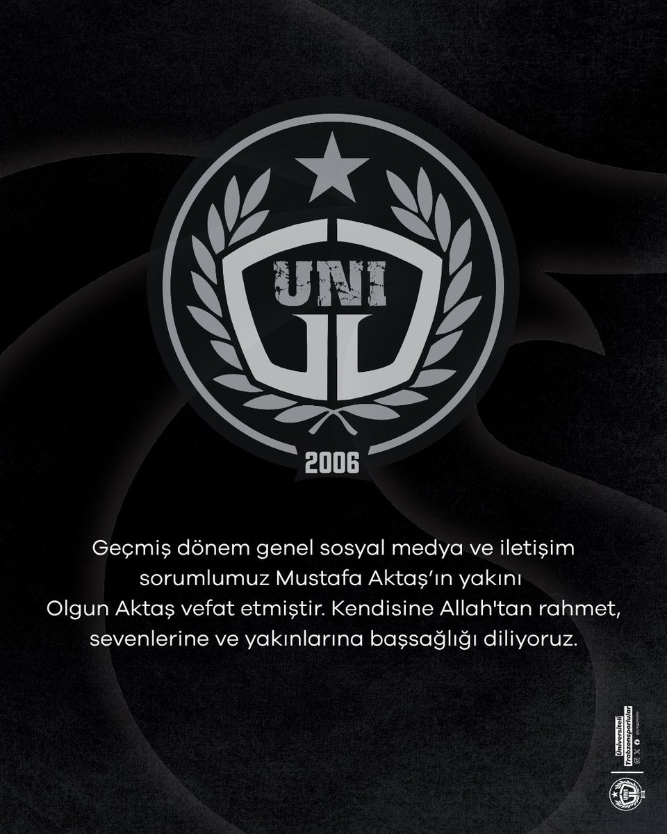 uniggresmi's tweet photo. Geçmiş dönem genel sosyal medya ve iletişim sorumlumuz Mustafa Aktaş’ın yakını
Olgun Aktaş vefat etmiştir. Kendisine Allah'tan rahmet, sevenlerine ve yakınlarına başsağlığı diliyoruz. https://t.co/ocEoPdQce2
