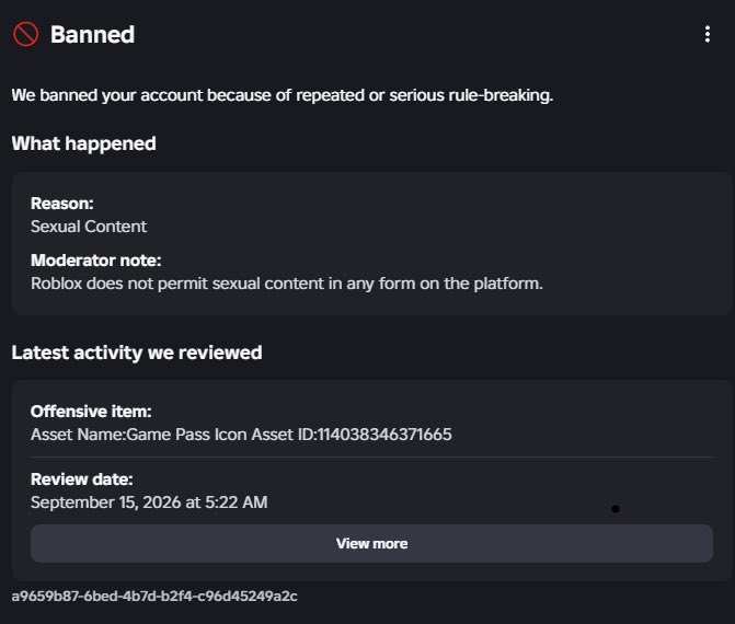 JaceLOL_Real's tweet photo. account got terminated due to a shirt I tried uploading that got flagged for sexual content

there were issues I forgot to fix so I uploaded it 4 separate times to get it right and it caused my account to get terminated 

any help is appreciated 😓
#robloxsupport https://t.co/E4MZKDy3Q3