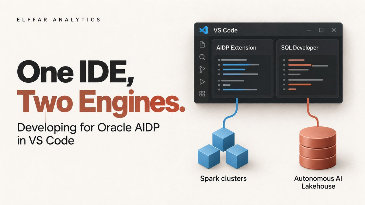 ElffarAnalytics's tweet photo. One IDE, two engines. How do Oracle's AIDP and SQL Developer extensions complement each other in VS Code and gated notebook features in the Preview extension.

https://t.co/rnP735r6vG

#OracleAnalytics #VSCode #OracleACE https://t.co/ZsIpAAX5LN