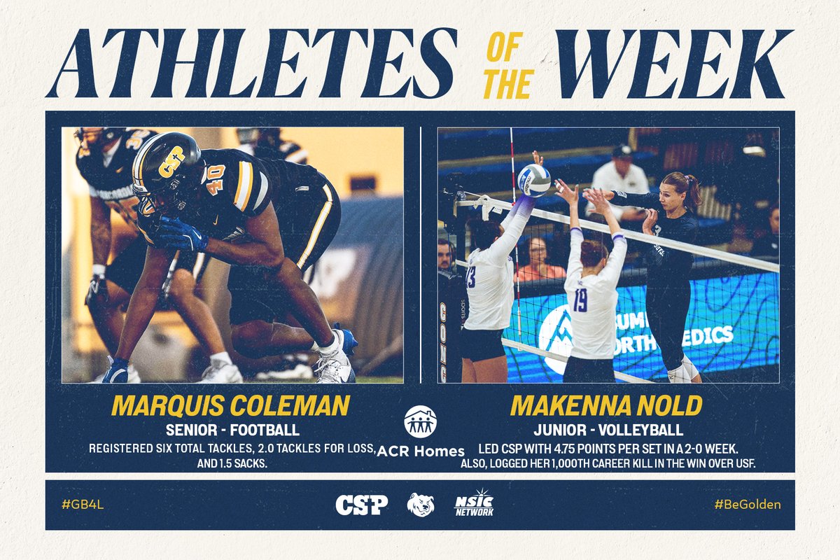 CSPBears's tweet photo. Congrats to Marquis and Makenna for being our @acrhomes Athletes of the Week!
#BeGolden #WeAreCSP #GB4L https://t.co/VJN9z8mpyc