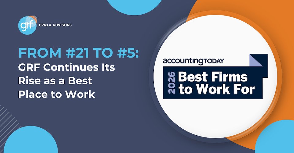GRFCPAs's tweet photo. Great workplaces don't happen by accident. GRF has been named the #5 midsized firm in Accounting Today's 2026 Best Accounting Firms to Work For ranking, a reflection of our continued investment in our people, culture, and professional growth.

https://t.co/Mzhyf2TkGy
#GRFProud https://t.co/wT0CtKSUCs