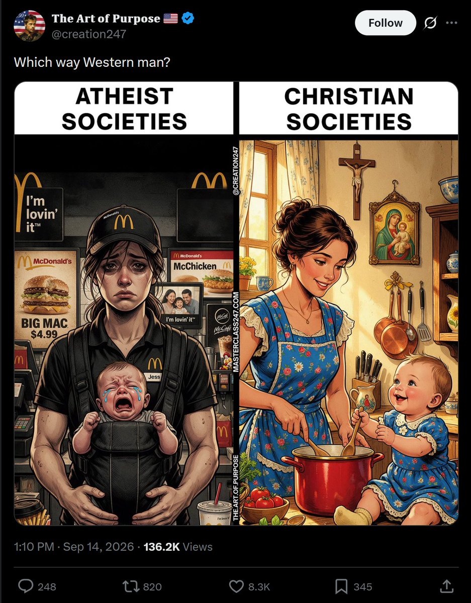 DarkMatter2525's tweet photo. America is their Schrödinger's Christian nation. They credit Christianity and crony capitalism for our dominance, but then blame the result on things like atheism or socialism. https://t.co/voHX4uHQns