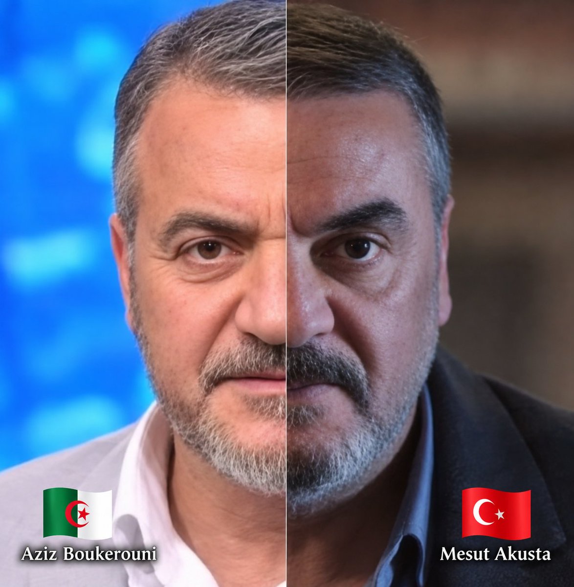 SatSofiane's tweet photo. #karagül
Türk oyuncu 🇹🇷#Mesut_Akusta ile Cezayirli oyuncu 🇩🇿#Aziz_Boukrouni arasındaki benzerlik derecesi https://t.co/uvEkFZemn9