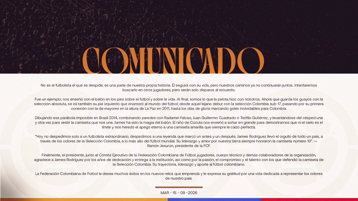 FCFSeleccionCol's tweet photo. 🎥 𝗠𝗲𝗻𝘀𝗮𝗷𝗲 𝗱𝗲 𝗻𝘂𝗲𝘀𝘁𝗿𝗼 𝗣𝗿𝗲𝘀𝗶𝗱𝗲𝗻𝘁𝗲 𝗥𝗮𝗺𝗼́𝗻 𝗝𝗲𝘀𝘂𝗿𝘂𝗻 𝗽𝗮𝗿𝗮 𝗝𝗮𝗺𝗲𝘀 𝗥𝗼𝗱𝗿𝗶́𝗴𝘂𝗲𝘇. 

𝗚𝗿𝗮𝘁𝗶𝘁���𝗱, 𝗿𝗲𝗰𝗼𝗻𝗼𝗰𝗶𝗺𝗶𝗲𝗻𝘁𝗼 𝘆 𝗹𝗼𝘀 𝗺𝗲𝗷𝗼𝗿𝗲𝘀 𝗱𝗲𝘀𝗲𝗼𝘀 𝗽𝗮𝗿𝗮 𝗲𝗹 𝟭𝟬 𝗱𝗲 𝗖𝗼𝗹𝗼𝗺𝗯𝗶𝗮 𝗲𝗻 𝗹𝗼 𝗾𝘂𝗲 𝘃𝗶𝗲𝗻𝗲 🤩

#ConOrgulloColombiano🇨🇴