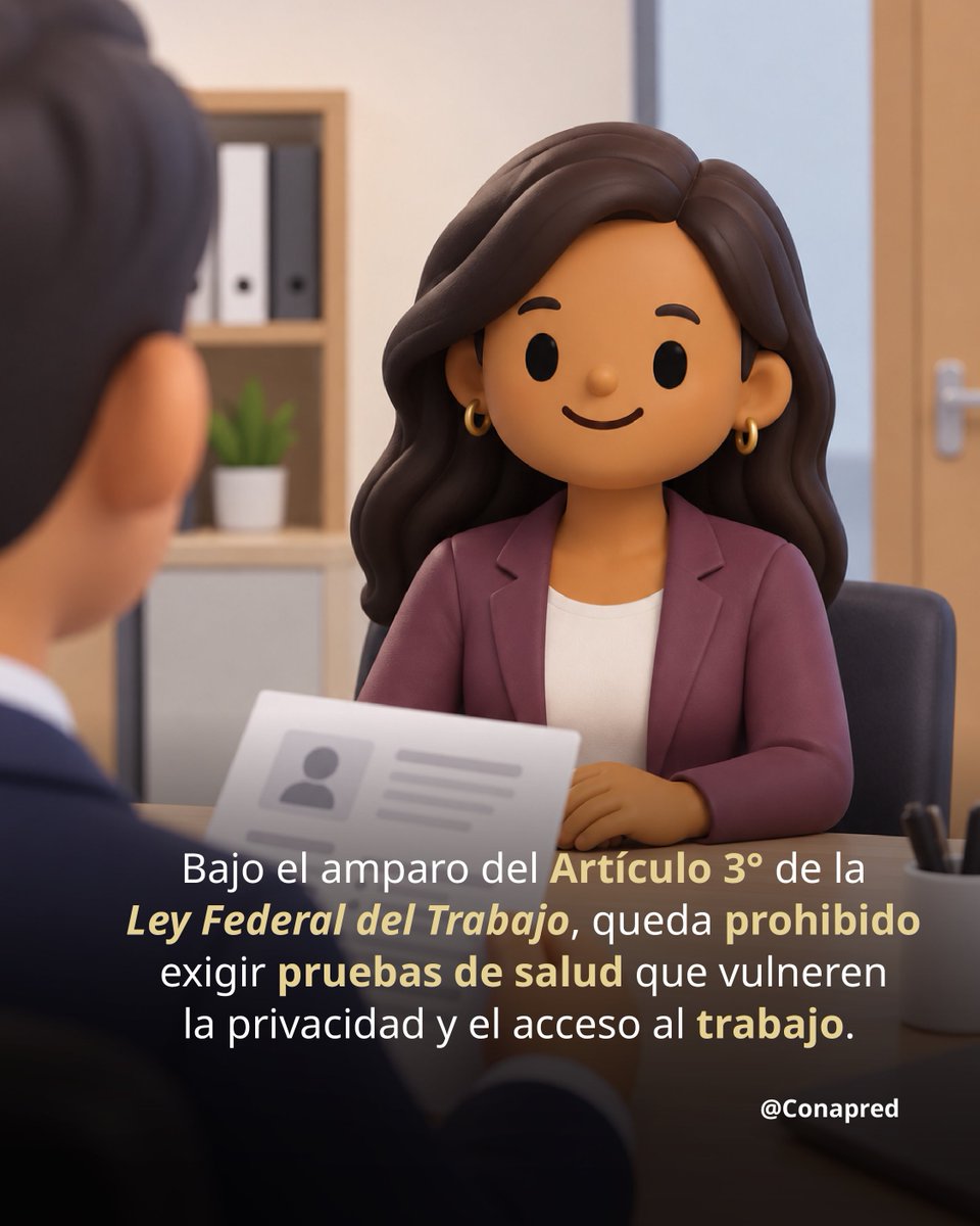 CONAPRED's tweet photo. 💼 La salud no deber ser un motivo de exclusión en el trabajo.

#MéxicoEsDerechos https://t.co/wPpgeR1S6Y