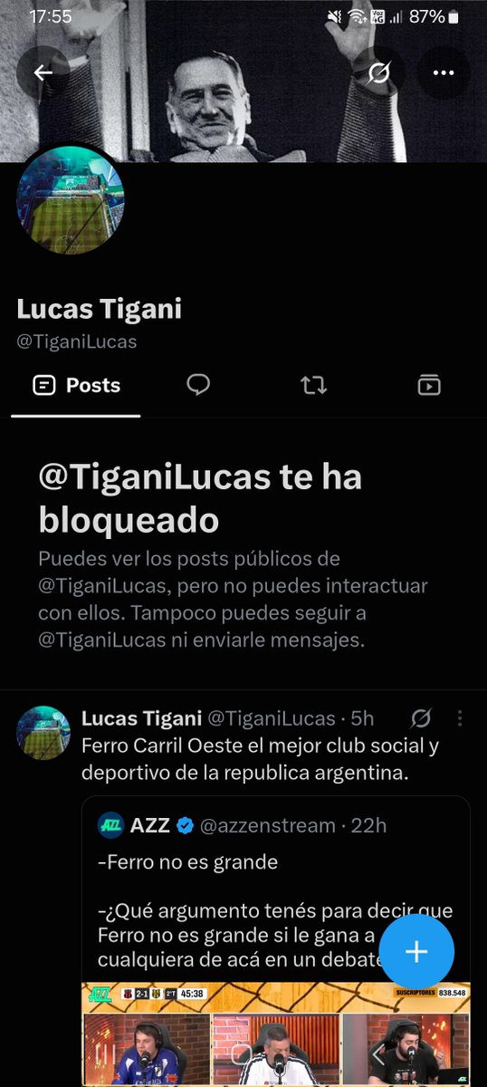 siguiendoaoe's tweet photo. @TiganiLucas t escribo x aca pq sos pandolfista promedio,  comentan algo que no les gusta y bloquean, che oficialista de mierda 1ro que nada como vas a decir q somos club social déjate de joder, somos más fútbol q otra cosa,y tu amigo nunca quiso ascender
abz y Somos Ferro el 27 https://t.co/DFaApMMxr4