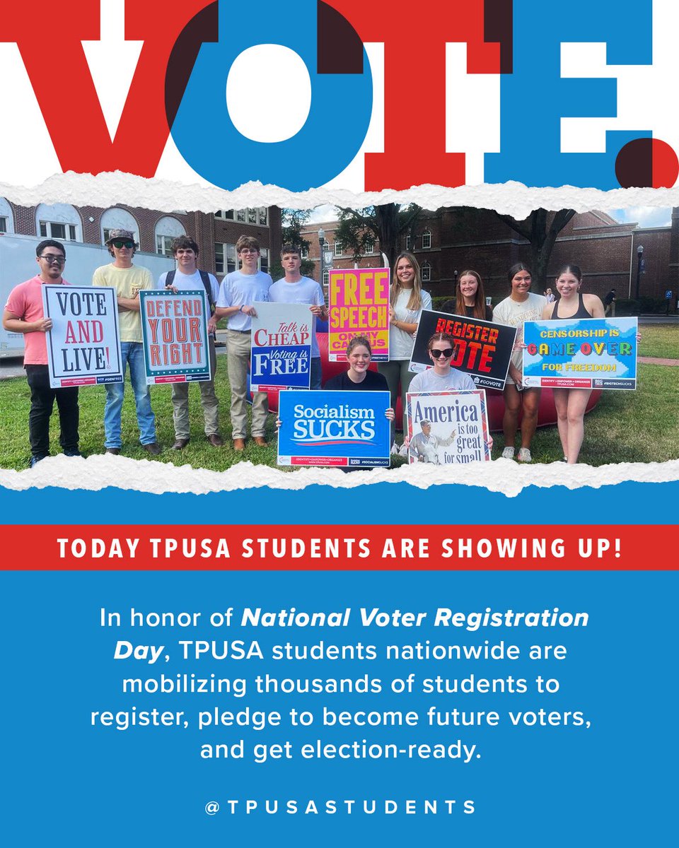 tpusastudents's tweet photo. HAPPY NATIONAL VOTER REGISTRATION DAY 🤩🇺🇸

Are you registered to vote? Check your status at https://t.co/vb65BJCqhj 

Not 18 yet? Pledge to vote at https://t.co/njIy7NuaYa https://t.co/KV9Wixp3hc