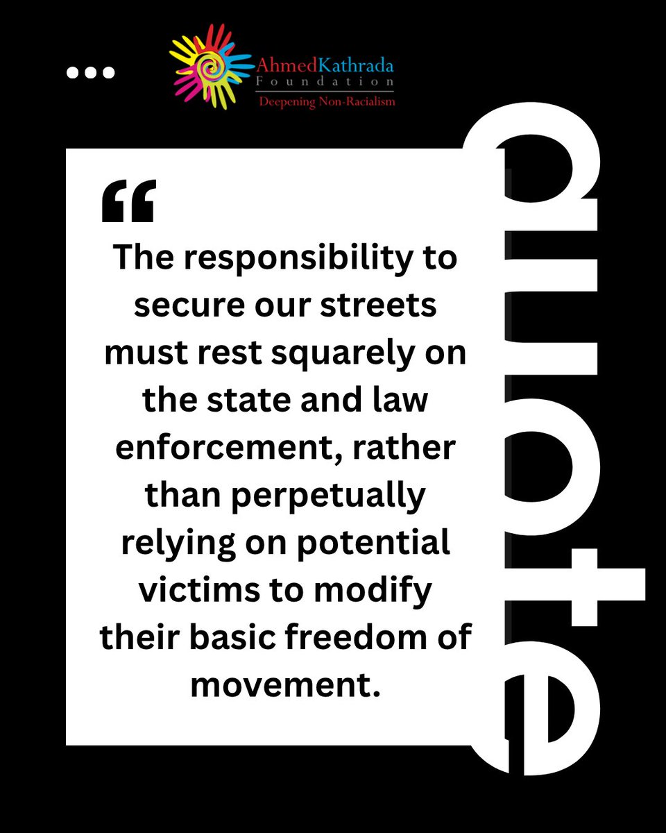 KathradaFound's tweet photo. [STATEMENT] The Ahmed Kathrada Foundation (AKF) condemns the horrific murders of women in Kempton Park and Olifantsfontein and calls for urgent action and accountability in addressing South Africa’s Gender-Based Violence and Femicide (GBVF) crisis.

While the Foundation acknowledges concerns around public safety, women cannot be expected to carry the burden of managing their own safety or surrender their basic freedom of movement.

The responsibility to secure our streets must rest squarely on the state and law enforcement. Proactive policing, intelligence-led interventions, safer public spaces and institutional accountability are essential to confronting the systemic failures that continue to place women at risk.

As a Foundation committed to justice, equality, human dignity and ethical leadership, we will not look away, and we will not remain silent while women are systematically murdered.

Read our full statement: https://t.co/i9lvJoCDAu

#KathyLegacy #GBVF #Accountability #Justice #GenderBasedViolence