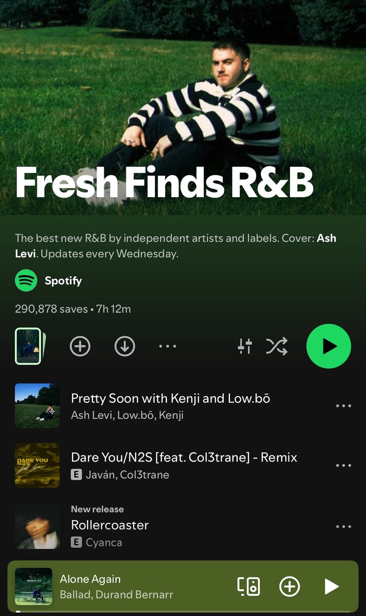 MrLoveBallad's tweet photo. I wasn’t on stream for this one, but I woke up to finding out that “Alone Again” was placed on Fresh Finds! Thank you! @Spotify @spotifyartists 🌹 https://t.co/6Um7F8Ox1c